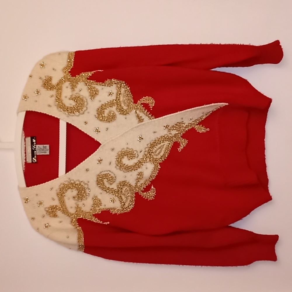 Vintage Dana Scott Embellished Hoilday Festive Ugly Christmas Sweater Si…